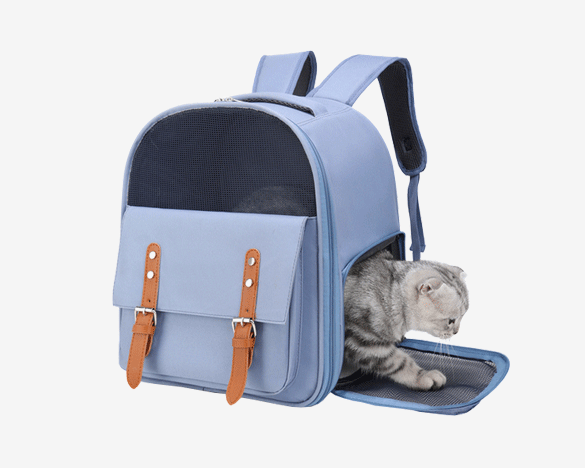 学院风大容量猫咪外出包 便携透气宠物双肩包时尚猫包（蓝色）