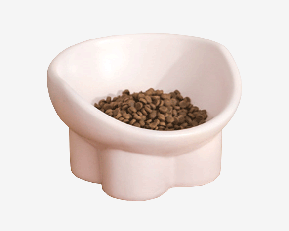 宠物保护颈椎高脚斜口大容量陶瓷碗食盆水碗2只（粉色）