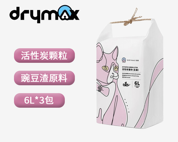 洁客（Drymax）植物无尘活性炭 豆腐破碎结团猫砂6L*3包