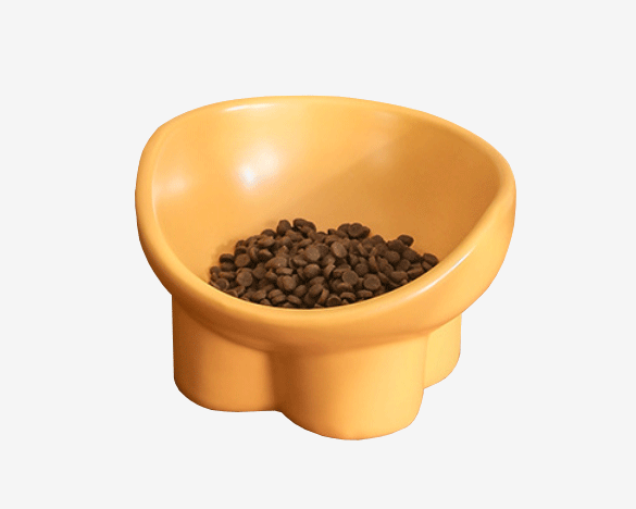 宠物保护颈椎高脚斜口大容量陶瓷碗食盆水碗2只（黄色）