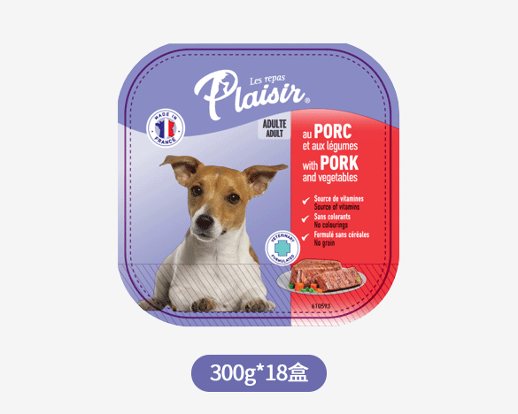 法国Les Repas Plaisir普莱喜狗餐盒 猪肉鲜蔬肉酱口味300g*18盒