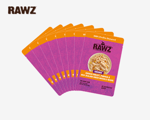 美国RAWZ罗斯 Shreds肉丝系列无谷猫餐包 鸡胸南瓜配方69g*8包 整盒装