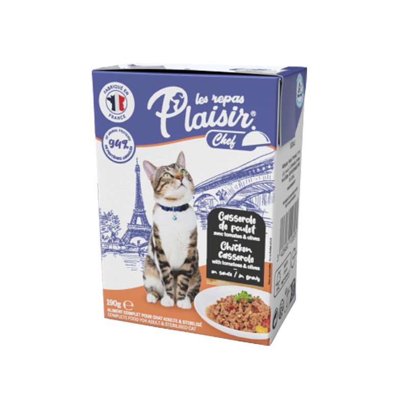 法国Les repas PLAISIR普莱喜鸡肉番茄橄榄肉片法式猫餐盒 190g*16盒
