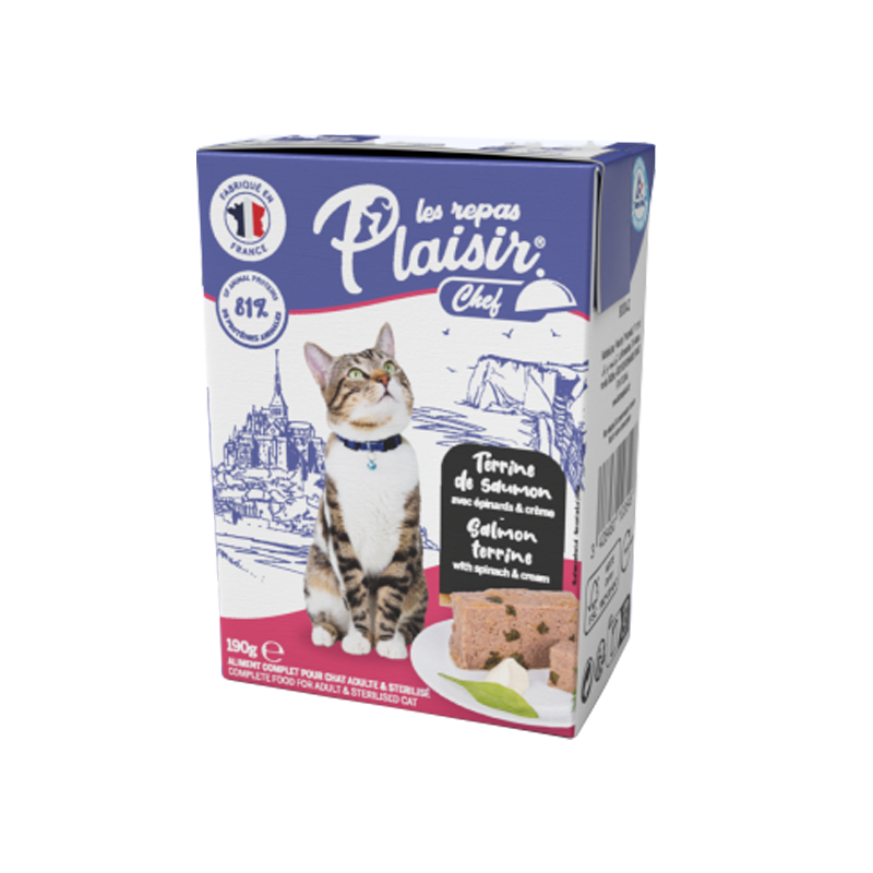 法国Les repas PLAISIR普莱喜三文鱼菠菜奶油肉冻法式猫餐盒 190g*16盒