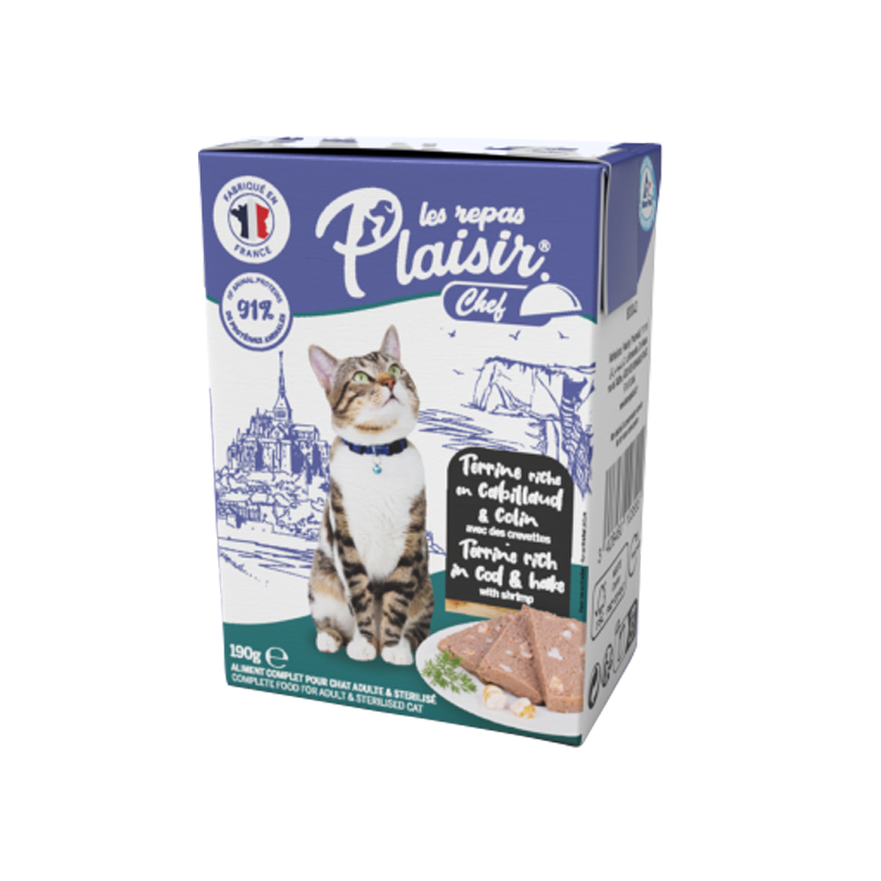 法国Les repas PLAISIR普莱喜鳕鱼大虾浓汤肉冻法式猫餐盒 190g*16盒
