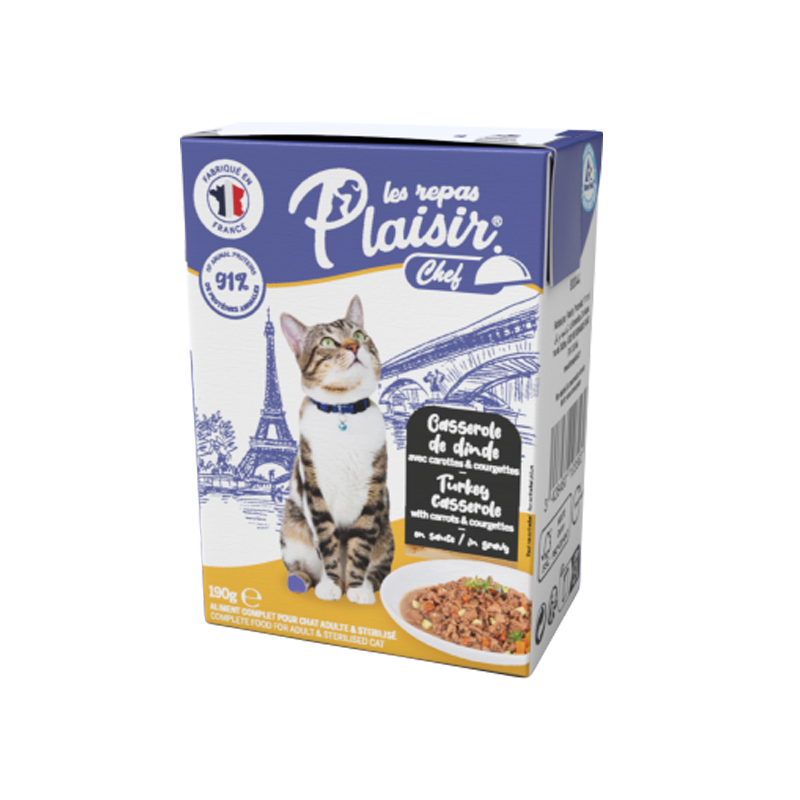 法国Les repas PLAISIR普莱喜火鸡胡萝卜西葫芦肉片法式猫餐盒 190g*16盒