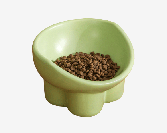 宠物保护颈椎高脚斜口大容量陶瓷碗食盆水碗2只（绿色）