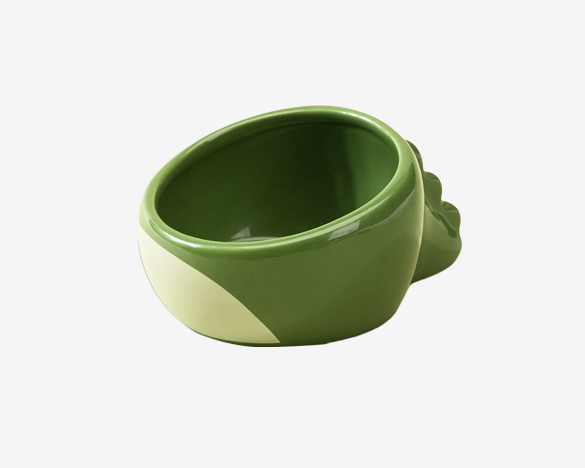 新款可爱恐龙碗陶瓷碗猫咪狗狗饮水粮食碗 绿色大恐龙（大号）