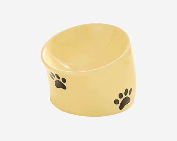 猫咪保护颈椎高脚斜口陶瓷碗（奶油黄）