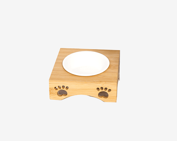 猫咪竹制木架猫碗 护颈陶瓷宠物碗（竹木碗架+单碗）
