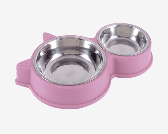 猫耳不锈钢宠物食碗 猫咪狗狗防打翻分体可拆洗双碗