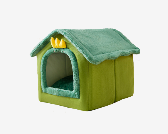 房子型秋冬保暖小型犬四季通用可拆洗狗屋猫窝 绿色小恐龙M号（15斤内适用）