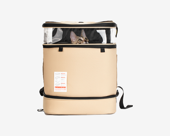 尾巴生活猫包 便携宠物背包猫笼子双肩猫书包 浅金卡其色  （18公斤内猫狗通用）